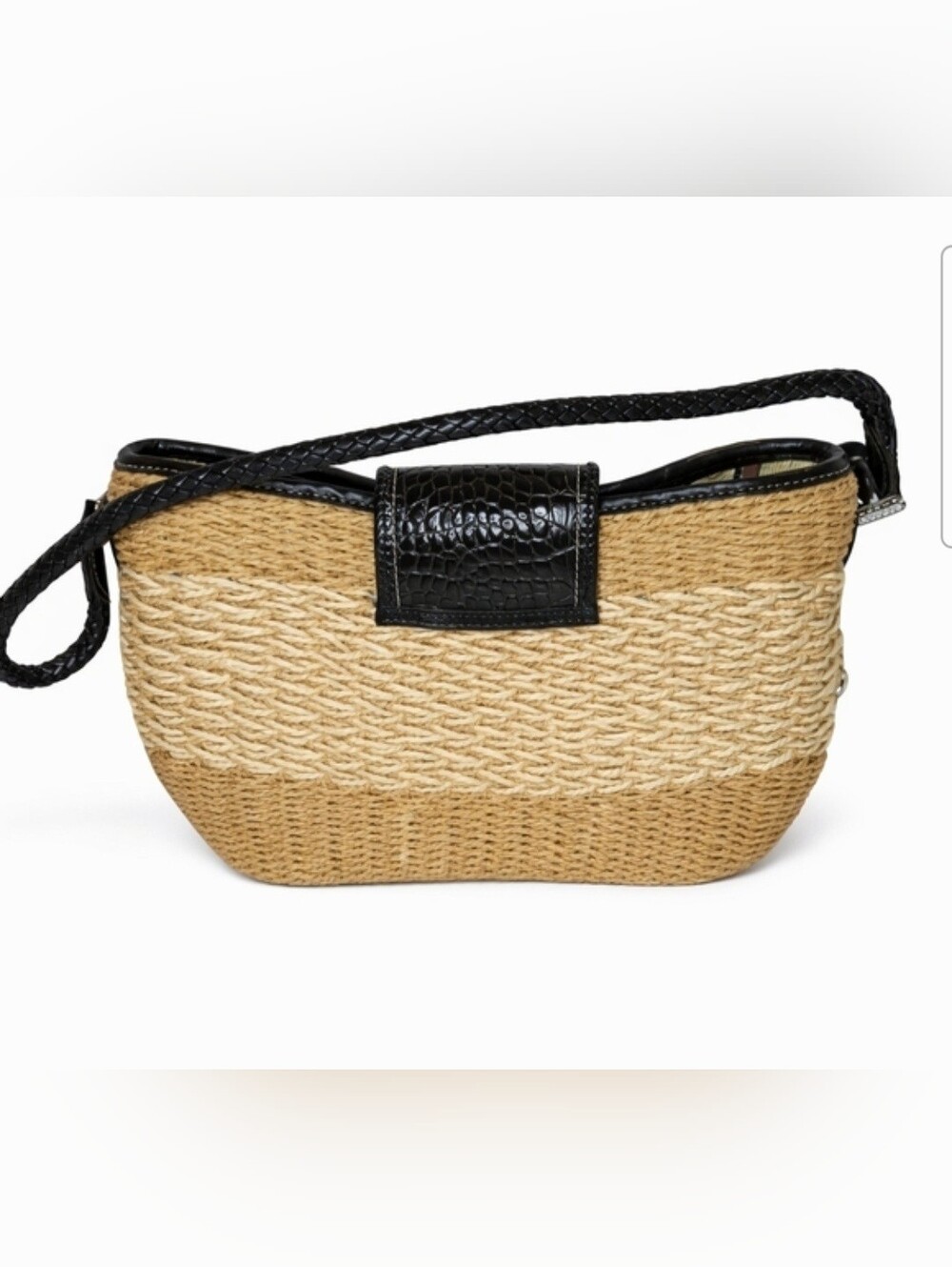 Brighton beige woven straw shoulder Bag black leather trim and a signature - Picture 12 of 12